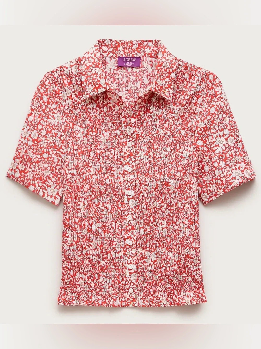 J. Crew Liberty fabric Smocked button-up short-sleeve shirt floral print size L